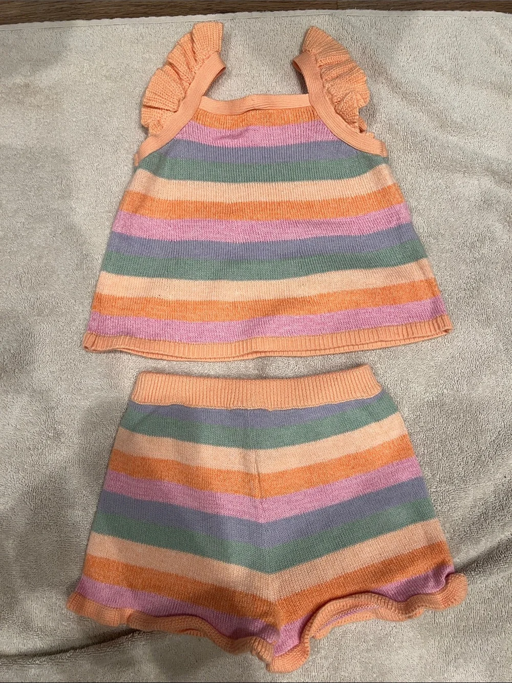 Striped Pastel Knit Tank & Shorts Set - Peach, Lavender, Sage only worn once